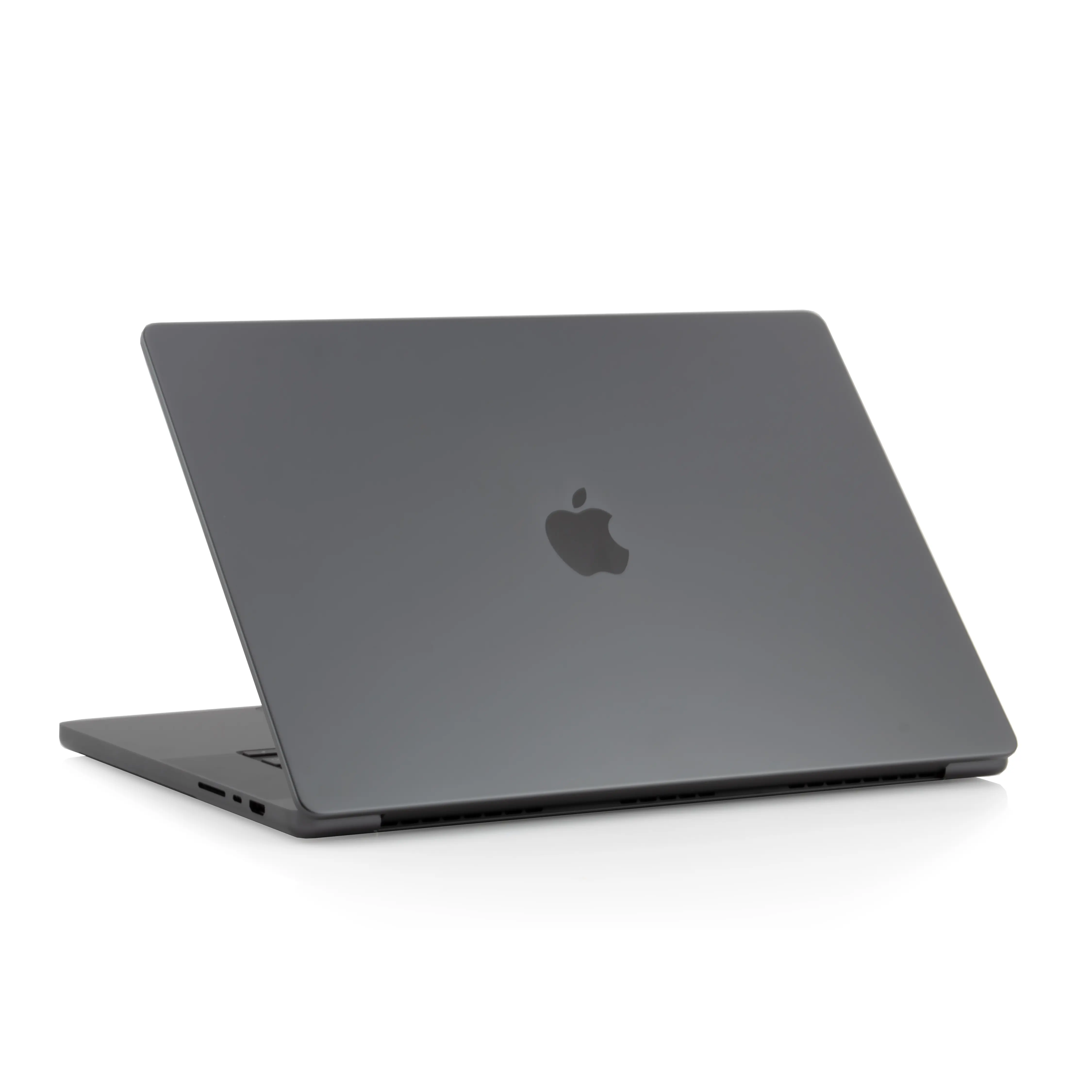 The lid of a refurbished 16-inch Apple MacBook Pro in space grey.