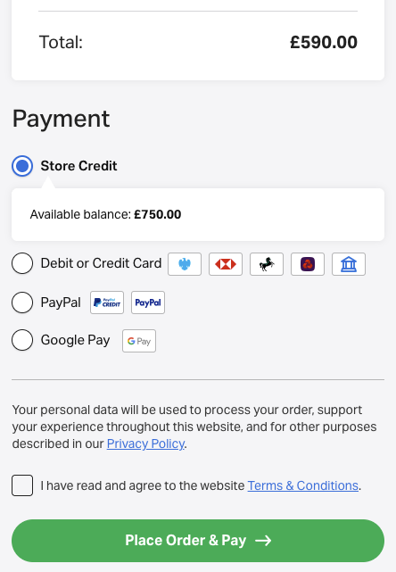 Pay for whole order with store credit