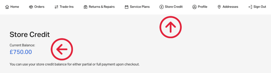 View store credit in account area