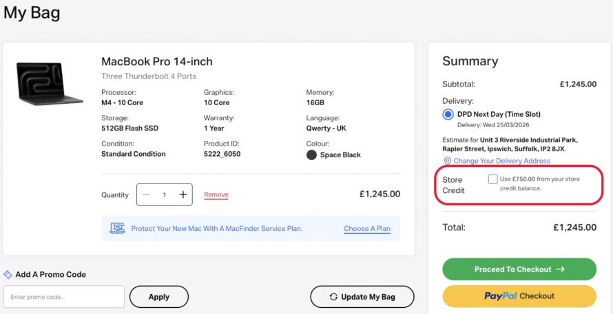 Apply store credit in basket