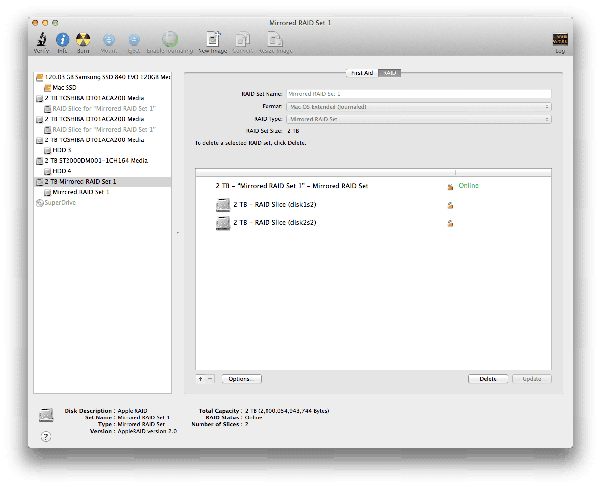 Mirrored RAID set on Mac Pro OS X 2
