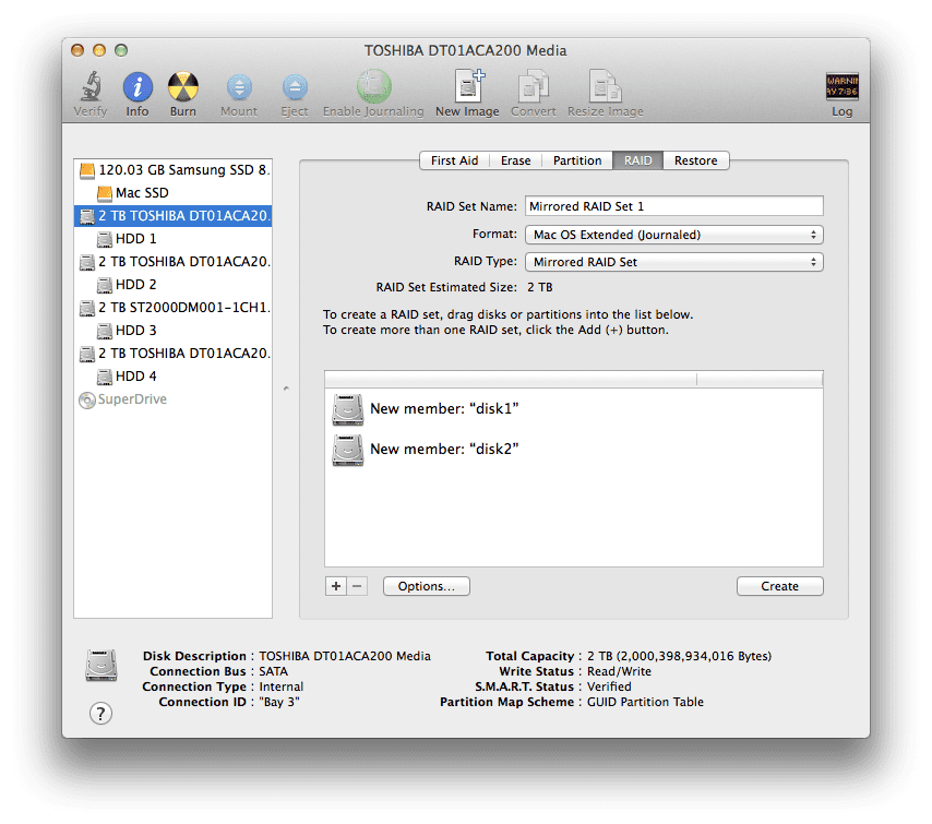 Mirrored RAID set on Mac Pro OS X 