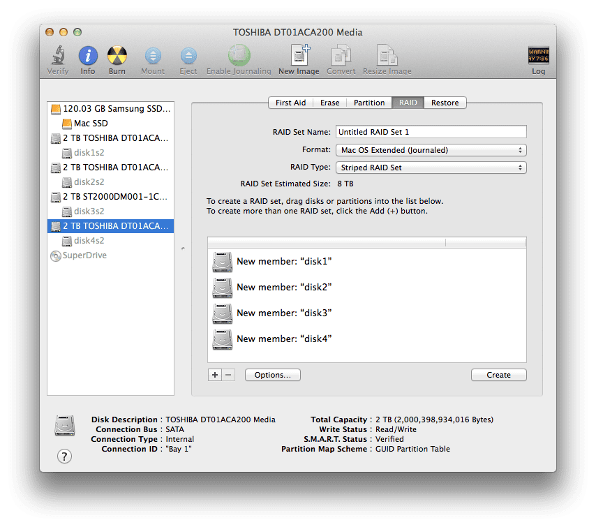Mac OS X 4 disk Striped RAID