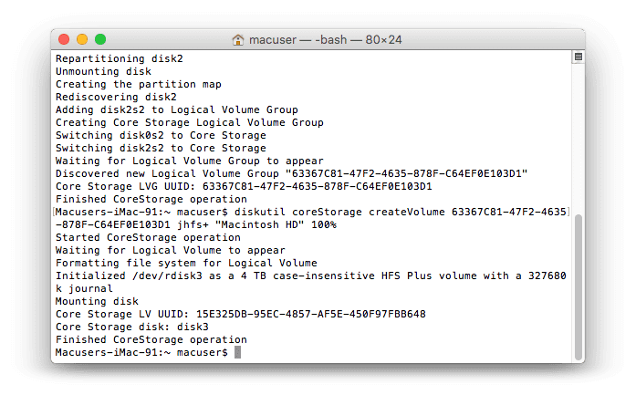Terminal Log for Fusion Drive 6