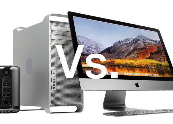 iMac Pro, Mac Pro 5,1 screen and keyboard on a table