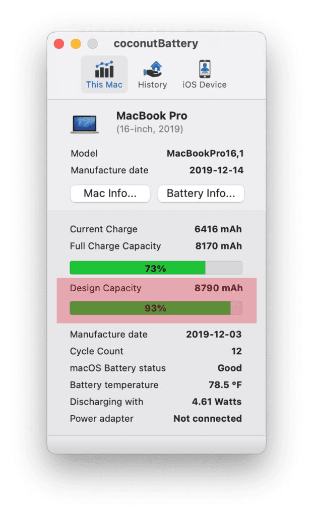 Highlighted battery capacity of laptop